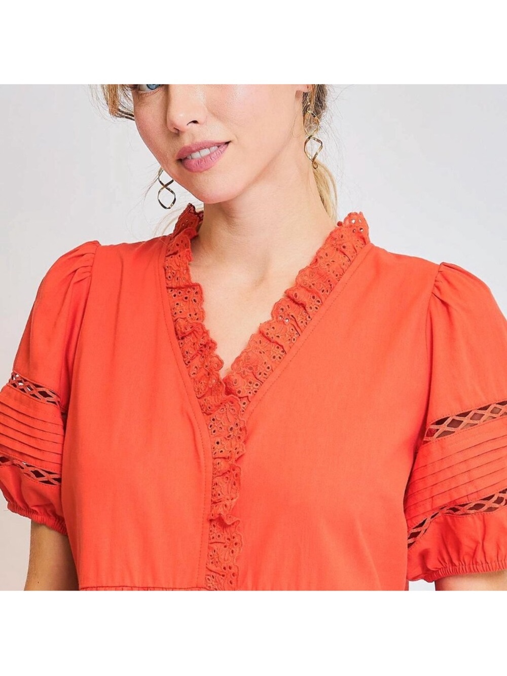 Umgee Short Sleeve Lace-Trim Ruffled Midi Dress - Picture 4 of 5